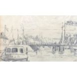 Elliott Seabrooke (1886-1950), canal scene, pencil, signed with ?E.S.? monogram lower right, 12.5