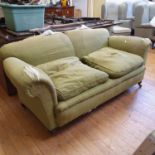 A Howard style upholstered settee Report RB Feet repaired, needs re upholstery, barn stored