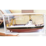 A scale model of a trawler, Boston Blenheim, 91 cm, in a case, 98.5 cm wide