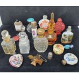 A Royal Worcester blush ivory pot and cover, and assorted scent bottles (qty)
