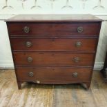 A 19th century mahogany chest, of four graduated long drawers, on bracket feet, 111 cm wide