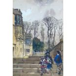 Edward Hargitt (Scottish 1835-1895), The terrace at Haddon Hall, watercolour, signed lower left,