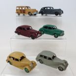 A Dinky Toys Triumph, grey, another, yellow, a Chrysler, and three other vehicles (6)