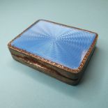 An early 20th century silver and blue enamel rectangular box, un-marked