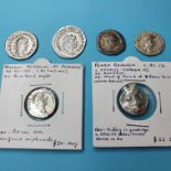 A Roman Republic (BC 131) silver denarius, and five other coins (6)