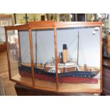 A scale model of a paddle steamer, Ellen, 126 cm wide, in a case, 138 cm wide