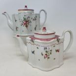 An early 19th century New Hall serpentine teapot decorated sprigs, 16 cm high, and another