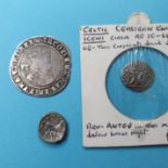 A James I shilling, clipped, and two Celtic silver units (3)