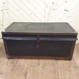 A 19th century leather covered travelling trunk, with brass mounts, 106 cm wide Report by RB Looks