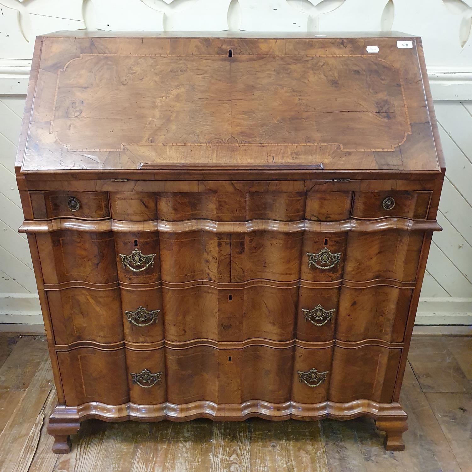 An 18th century Continental walnut bureau, the fall front revealing a fitted interior and a well, - Bild 2 aus 8
