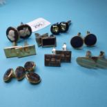 A pair of jasperware and silver plated cufflinks and seven other pairs of cufflinks