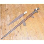An African sword, with a leather scabbard, lacks scabbard tip, and a short sword/dagger, with a