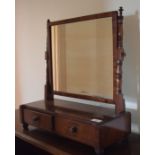 A 19th century mahogany dressing mirror, the box base with two drawers, 51 cm wide, removal cost A