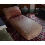 A Victorian upholstered scroll end day bed, on turned legs with brass castors, 170 cm, removal