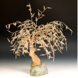 A Chinese 'tree', on a green quartz base, on a hardwood stand, approx. 54 cm high, removal cost A