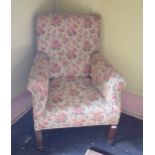 An Edwardian upholstered armchair, on tapering square legs, removal cost B