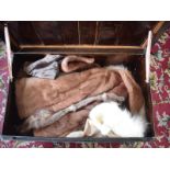 Assorted furs, including stoles, in a tin trunk, 80 cm wide, removal cost A