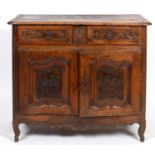 A 19th century French walnut buffet, with two drawers above two cupboard doors, on cabriole legs,