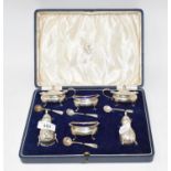 A silver six piece condiment set, London 1967, cased