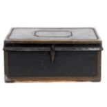 A 19th century leather covered travelling trunk, with brass mounts, 106 cm wide Report by RB Looks