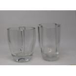 A pair of glass vases, 19.5 cm high, and a pottery bowl (3)