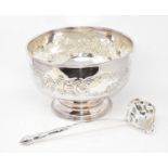 A silver plated punch bowl and ladle, two novelty money boxes, and other silver plate (box)