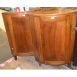 A pair of 19th century Continental walnut bow fronted corner cabinets, and a painted trunk (3)
