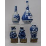 A Chinese bottle vase, decorated in underglaze blue, four character mark, 15.5 cm high, and other