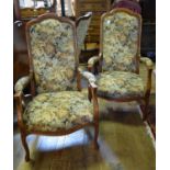 A pair of mahogany framed armchairs, and a cream upholstered armchair,a walnut armchair, a stool,