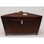 A 19th century mahogany tea caddy, an oval tray, and other items