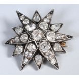 A late Victorian/Edwardian diamond star brooch, set 25 diamonds, 3 cm wide small inclusions with 10x