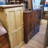 A 19th century oak corner cupboard, a pine cupboard, a mahogany cupboard, an oak bookshelf, and