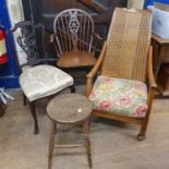 A 1920's oak armchair, twelve other chairs, a stool, and an occasional table (15)