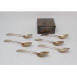 A set of six silver fiddle and shell pattern silver teaspoons, initialled, Newcastle 1799, approx.