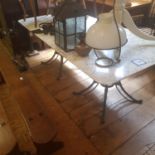 A 20th century dining or conservatory table, with a marble top, on painted metal supports, the top