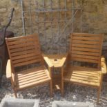 A teak garden double chair, 150 cm wide