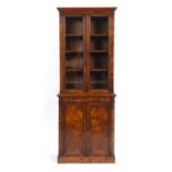 A 19th century walnut bookcase cabinet, 207 cm high x 70 cm wide Overall condition good light wear