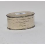 An oval silver tea caddy, inscribed, Sheffield 1938, approx. 6.5 ozt