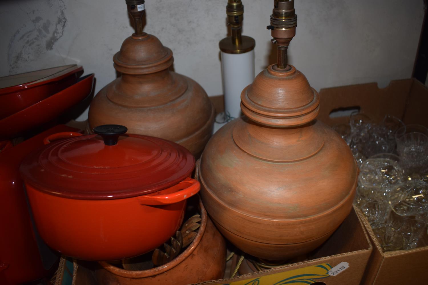 A pair of terracotta lamp bases, a 20th century Chinese bottle vase converted to a lamp, various - Image 8 of 9