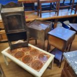 A 19th century mahogany tray top pot cupboard, an oak smoker's cabinet, a mahogany pot cupboard, and