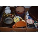 Assorted ceramics, metalwares, a pair of binoculars and sundries (4 boxes)