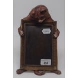 A painted bronze photograph frame, mounted with a ginger cat, 25 cm high Report by RB Modern