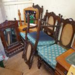 A set of four oak dining chairs, a pine bedroom mirror, and a mahogany wall hanging mirror (6)