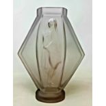 An Etling of France glass vase, decorated with figure, 26 cm Chip to rim approx 4mm across