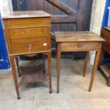 An early 20th century mahogany gramophone case, (lacking movement), and a side table (2)