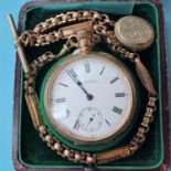 A 9ct gold fancy link Albert, approx. 25 g, a rolled gold open face pocket watch, boxed, and an oval