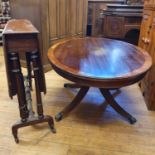 A 19th century mahogany cinnamon table, a display cabinet, and a modern oval coffee table (3)