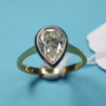 An 18ct gold a pear shaped diamond solitaire ring, approx. ring size N Client thinks the diamond