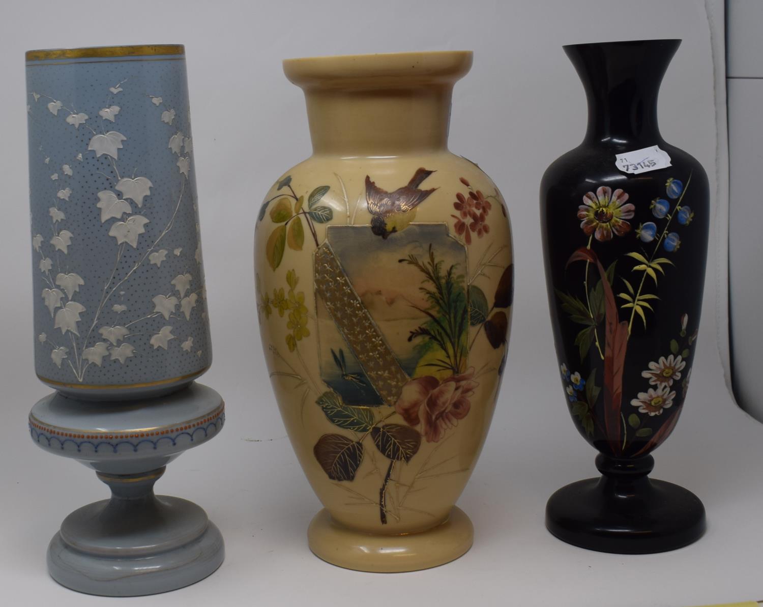 A Poole Gian vase, 28 cm high, another 20 cm high, a pair of vases and various glass vases (13)