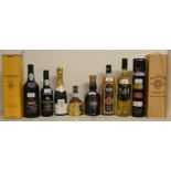 Assorted port, whisky and other bottles (10)